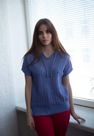 VINTAGE 70'S PURPLE CROCHET FRONT SHORT SLEEVED TOP