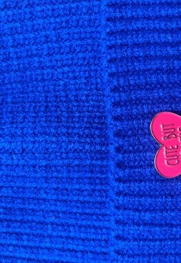 Limited Edition - Blue Knitted Pom Pom Beanie with Enamel Pi