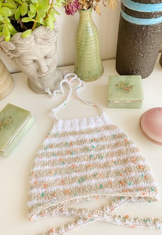 70S STYLE BOHO FESTIVAL JAZZY CROCHET HALTER CROP TOP