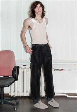 90's Vintage straight fit striped corduroy trousers in navy