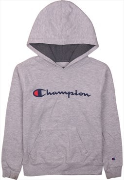 Vintage 90's Champion Hoodie Spellout Pullover Grey Medium