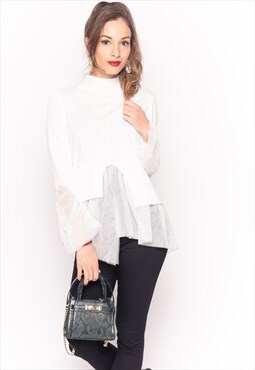 White Jumper with Mesh Ruffle Detail