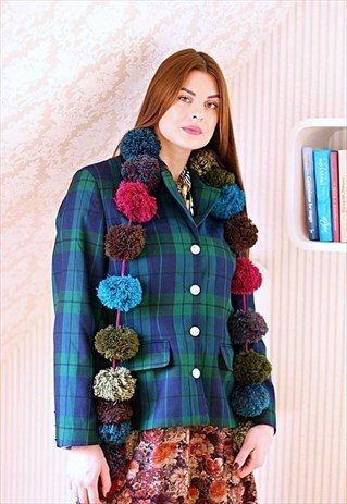 BLUE AND GREEN CHECKED VINTAGE JACKET
