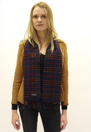 VINTAGE LAMBSWOOL CHECKED SCARF NAVY-AS67