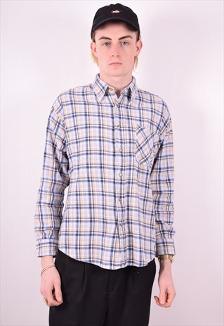 MENS VINTAGE FLANNEL SHIRT LARGE MULTI CHECK 90S
