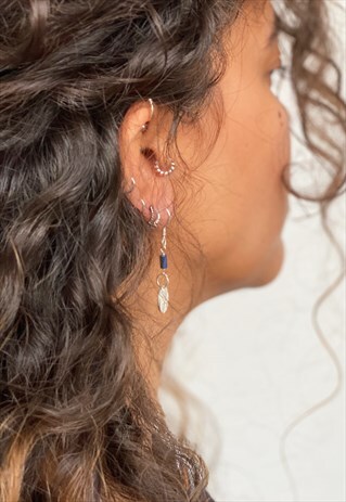 BOHO BLUE LAPIS LAZULI COIN DROP EARRINGS IN STERLING SILVER