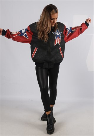 VINTAGE LEATHER BOMBER JACKET MICHAEL HOBAN USA (B9D)