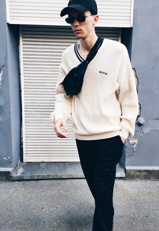 RARE VINTAGE 90S CREAM WHITE KNIT NOKIA SLOUCHY JUMPER