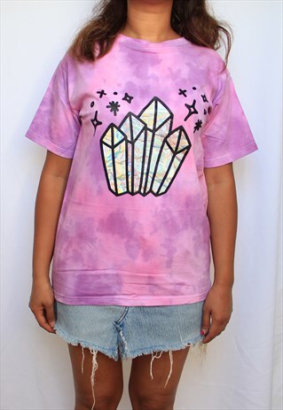 CUTE CRYSTALS TIE DYE T SHIRT IN PINK & PURPLE