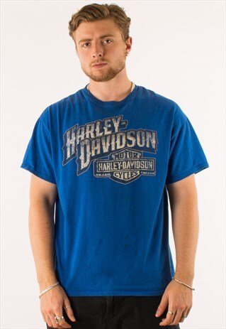 VINTAGE 90S BLUE HARLEY DAVIDSON T-SHIRT TEE