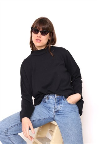 VINTAGE 90S BLACK POLO HIGH TURTLE ROLL NECK TOP