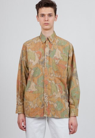 VINTAGE ORANGE GREEN RIAN RUCCI LONG SLEEVE SHIRT