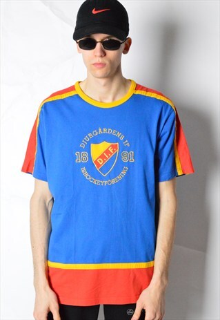 VINTAGE 90S BLUE COLOUR BLOCK SWEDEN HOCKEY T-SHIRT