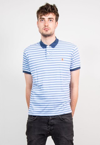 VINTAGE 90'S BLUE STRIPE RALPH LAUREN POLO T-SHIRT
