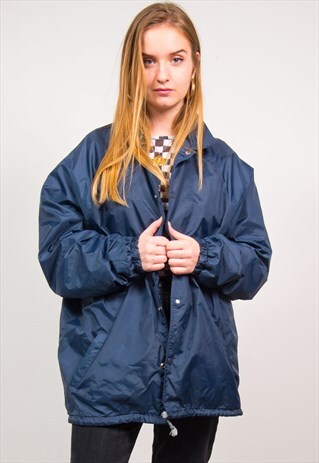 VINTAGE 90'S NAVY BLUE OVERSIZE COACH JACKET
