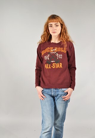 VINTAGE BURGUNDY "ROCK AND ROLL ALL-STAR" SWEATER