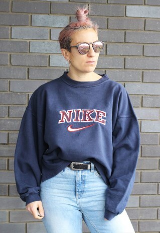 VINTAGE 1990S NIKE BLUE AND RED OVERSIZED SWEATSHIRT