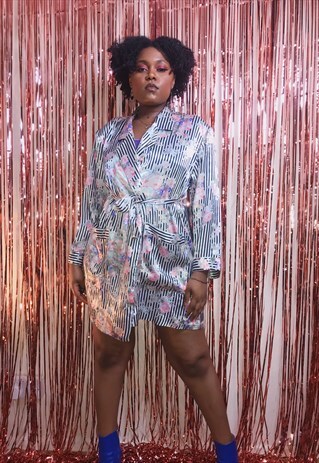 VINTAGE ST MICHEAL STRIPED AND FLORAL ROBE