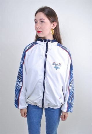 TRIBLE PRINT WHITE RAVE WINDBREAKER, SIZE XL