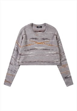 Cropped fluffy sweater short knitwear jumper in grey