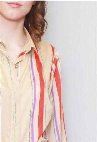 VINTAGE 1980'S CREATION AVANCE STRIPED GOLDEN BROWN SHIRT