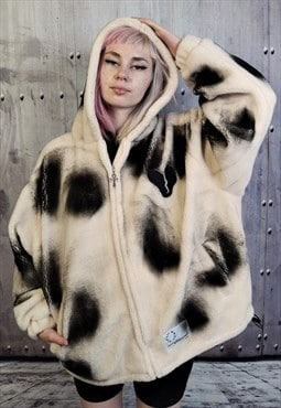 Tie-dye fleece jacket fauxfur bomber punk heart jacket cream