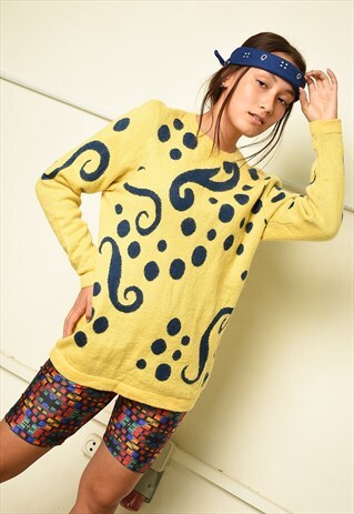 80'S RETRO ABSTRACT PATTERN WOOLLEN JUMPER