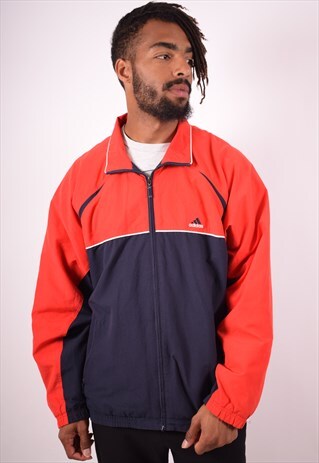 ADIDAS MENS VINTAGE TRACKSUIT TOP JACKET LARGE RED 90S