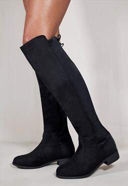 Diem over the knee pull on boots with low heel in black