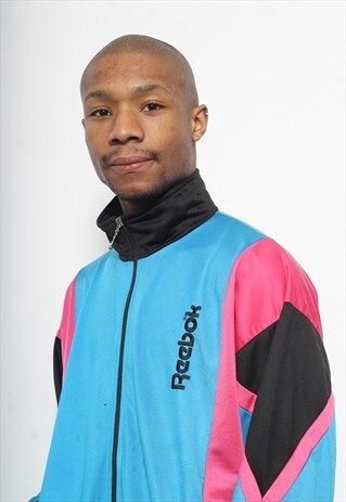 VINTAGE REEBOK LOGO TRACK JACKET BLUE PINK BLACK