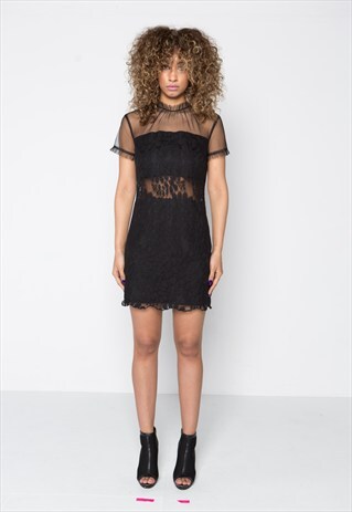 SEXY BLACK LACE SHIFT DRESS WITH CUT OUT DETAIL