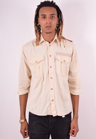 LEVI'S MENS VINTAGE SHIRT SMALL BEIGE 90S