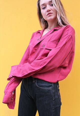 DEEP PINK PURE SILK LONG SLEEVED BOYFRIEND SHIRT
