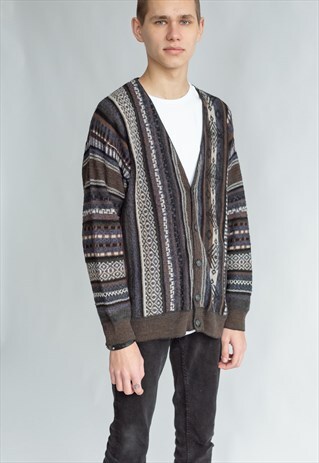 VINTAGE 80S DADS CARDIGAN IN FUNKY STRIPE