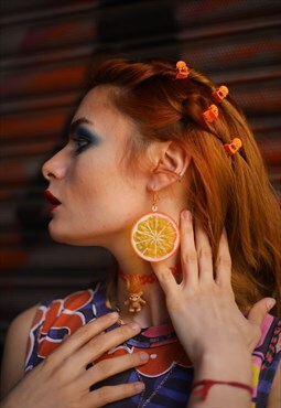 orange slice fruit festival kitsch colourful novelty earring