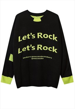 Rocker sweater knitted Y2K punk jumper 90s top in black
