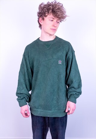 VINTAGE TOMMY HILFIGER KNIT JUMPER GREEN XL