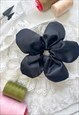 BLACK SATIN OVERSIZE FLOWER SCRUNCHIE