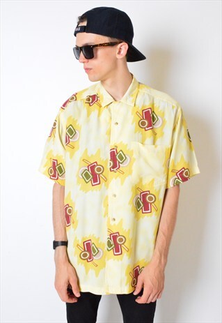 VINTAGE 90S YELLOW ABSTRACT SHORT SLEEVE SHIRT