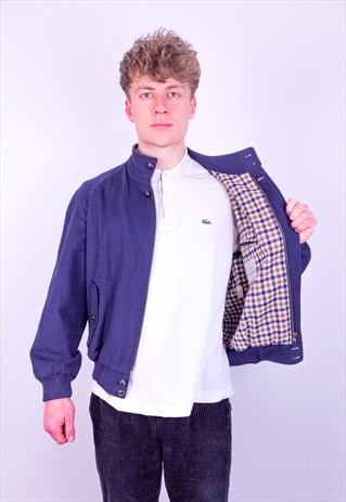 VINTAGE AQUASCUTUM HOUSE CHECK HARRINGTON JACKET IN BLUE M