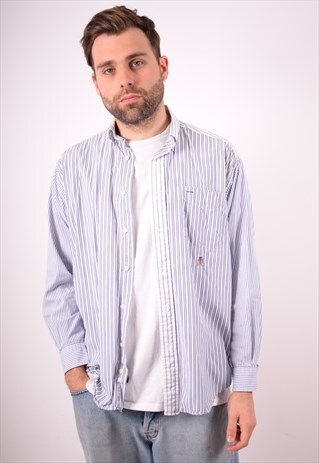 TOMMY HILFIGER MENS VINTAGE SHIRT MEDIUM WHITE STRIPES 90S