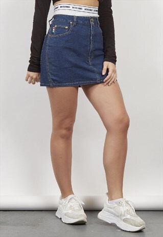 VINTAGE 90'S MOSCHINO LOGO ELASTIC DENIM SKIRT