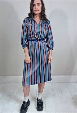 Vintage 70's Striped Straight Collar Dress