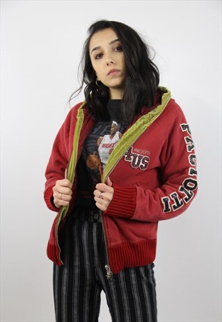 VINTAGE RED PRINT ZIP-UP HOODIE