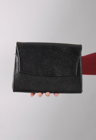 VINTAGE 80S BLACK TEXTURED LEATHER CLUTCH BAG