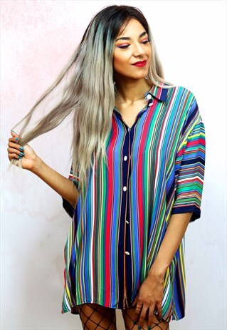 1990S VINTAGE SILKY MULTICOLOURED STRIPED SHIRT