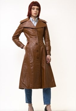 Leather Lined Oversized Brown Suede Trench Outwear 5296