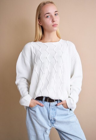 80'S RETRO MINIMALIST OVERSIZED KNITTED NEUTRAL JUMPER TOP