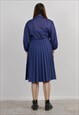VINTAGE LONG SLEEVE TIE NECK MIDI DRESS IN POLKA DOT PRINT L