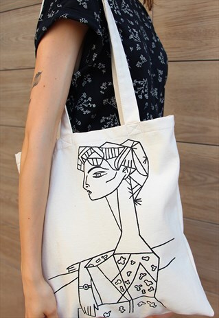 PABLO PICASSO PORTRAIT JACQUELINE HAND PAINTED TOTE BAG